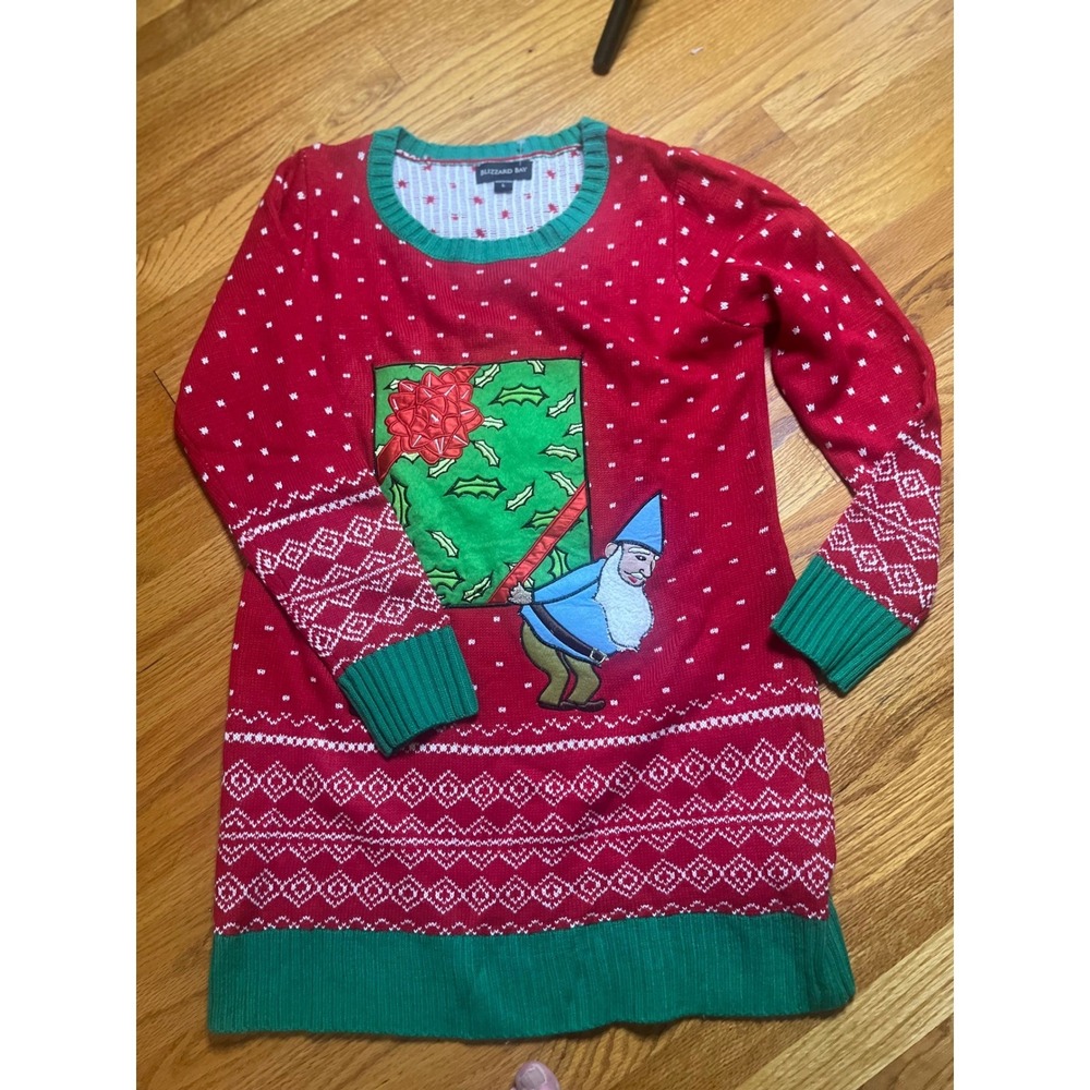Blizzard Bay Vintage Ugly Christmas Sweater Mens Red Green Gnomes Holiday L